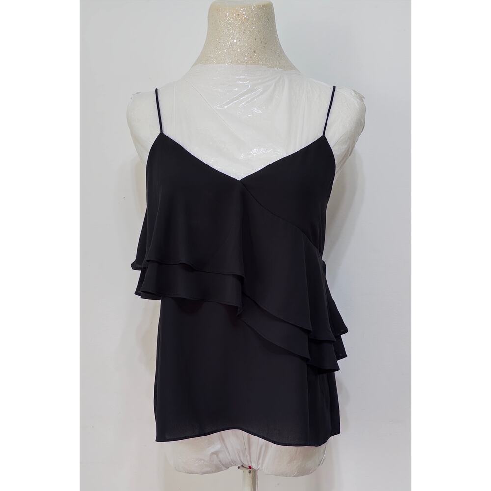 J.Crew black ruffle cami top sz 0 preppy‎ romantic coquette date night black